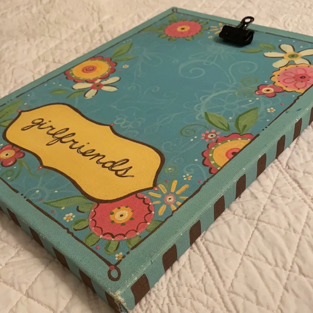 Glory Haus | “Girlfriends” Flower Design Canvas Clip Picture Frame Teal Blue